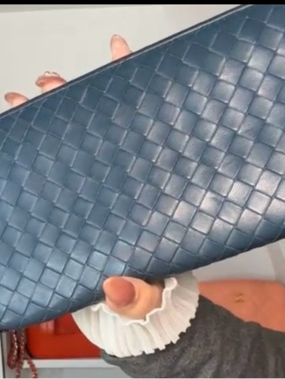 Bottega Veneta Intrecciato Woven Leather Clutch in Navy Blue